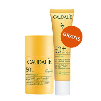 Caudalie Vinosun Protect, niewidoczny sztyft o wysokiej ochronie, SPF 50, 15 g + niewidoczny, lekki, krem o bardzo wysokiej ochronie, SPF 50+, 20 ml gratis - zdjęcie produktu