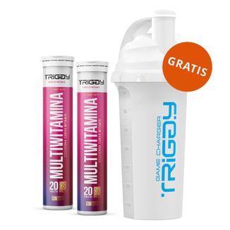 Zestaw Triggy Multiwitamina, smak truskawkowy, 2 x 20 tabletek musujących + shaker, 700 ml gratis - zdjęcie produktu