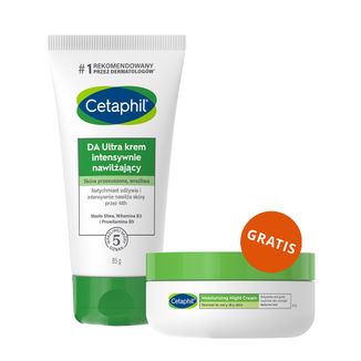 Cetaphil DA Ultra, krem intensywnie nawilżający, dla całej rodziny, 85 g + krem nawilżający do twarzy z kwasem hialuronowym, na noc, 48 ml gratis - zdjęcie produktu