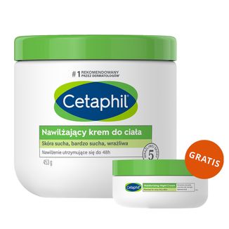 Cetaphil, nawilżający krem do ciała, dla całej rodziny, 453 g + krem nawilżający do twarzy z kwasem hialuronowym, na noc, 48 ml gratis - zdjęcie produktu