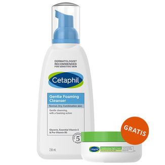 Cetaphil, lekka pianka do mycia twarzy, skóra normalna, sucha i mieszana, 236 ml + krem nawilżający do twarzy z kwasem hialuronowym, na noc, 48 ml gratis - zdjęcie produktu