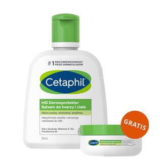 Cetaphil MD Dermoprotektor, balsam nawilżający do twarzy i ciała, skóra sucha i wrażliwa, 250 ml + krem nawilżający do twarzy z kwasem hialuronowym, na noc, 48 ml gratis - zdjęcie produktu