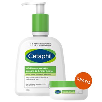 Cetaphil MD Dermoprotektor, balsam nawilżający do twarzy i ciała, skóra sucha i wrażliwa, z pompką, 236 ml + krem nawilżający do twarzy z kwasem hialuronowym, na noc, 48 ml gratis - zdjęcie produktu
