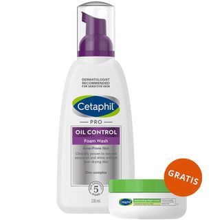 Cetaphil Pro Oil Control, pianka do mycia twarzy, skóra trądzikowa, 236 ml + krem nawilżający do twarzy z kwasem hialuronowym, na noc, 48 ml gratis - zdjęcie produktu