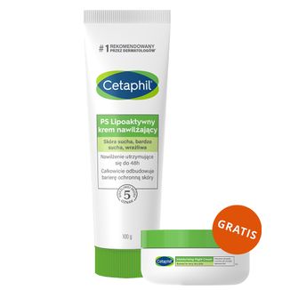 Cetaphil PS, lipoaktywny krem nawilżający, skóra sucha, bardzo sucha, wrażliwa, 100 g + krem nawilżający do twarzy z kwasem hialuronowym, na noc, 48 ml gratis - zdjęcie produktu