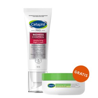 Cetaphil Pro Redness Control, krem nawilżający na noc, skóra wrażliwa, 50 ml + krem nawilżający do twarzy z kwasem hialuronowym, na noc, 48 ml gratis - zdjęcie produktu