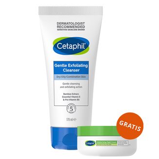 Cetaphil, delikatny żel oczyszczający do twarzy z peelingiem, 178 ml + krem nawilżający do twarzy z kwasem hialuronowym, na noc, 48 ml gratis - zdjęcie produktu