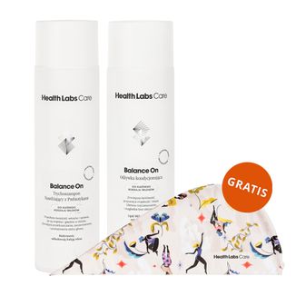 Zestaw Health Labs Balance On, trychoszampon nawilżający z prebiotykami, 250 ml + odżywka kondycjonująca do łodygi włosa, 200 ml + turban do włosów gratis - zdjęcie produktu