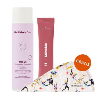 Zestaw Health Labs Rise On, trychoszampon wzmacniający do skóry głowy, 250 ml + ShineMe, 30 saszetek + turban do włosów gratis - zdjęcie produktu