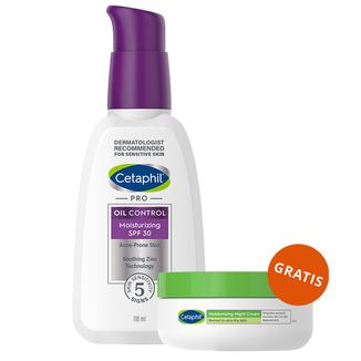 Cetaphil PRO Oil Control, krem nawilżająco-matujący, skóra trądzikowa, SPF 30, 118 ml + krem nawilżający do twarzy z kwasem hialuronowym, na noc, 48 ml gratis - zdjęcie produktu