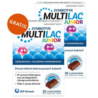 Multilac Junior Synbiotyk, czekoladki, 20 sztuk + 20 sztuk gratis - zdjęcie produktu