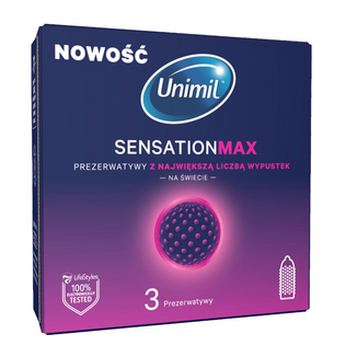 Unimil Sensation Max, prezerwatywy lateksowe z wypustkami, 3 sztuki - zdjęcie produktu