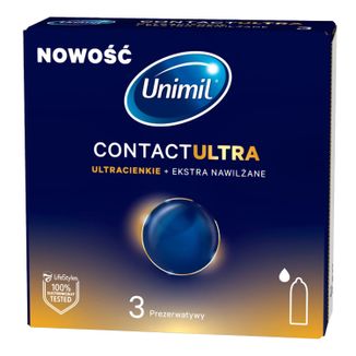 Unimil Contact Ultra, prezerwatywy ekstra nawilżane, ultracienkie, 3 sztuki - zdjęcie produktu