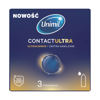 Unimil Contact Ultra, prezerwatywy ekstra nawilżane, ultracienkie, 3 sztuki Unimil Contact Ultra, prezerwatywy ekstra nawilżane, ultracienkie, 3 sztuki - zdjęcie produktu