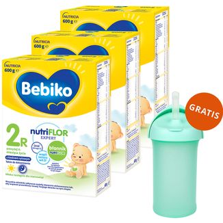 Zestaw Bebiko 2R Nutriflor Expert, mleko następne z kleikiem ryżowym, powyżej 6 miesiąca, 3 x 600 g + Boon, bidon ze słomką Swig, 265 ml gratis - zdjęcie produktu