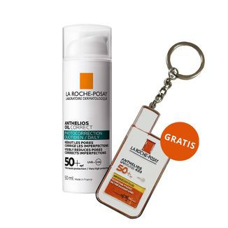 La Roche-Posay Anthelios Oil Correct, żel-krem ochronny do twarzy, skóra wrażliwa, mieszana i tłusta, SPF 50+, 50 ml + brelok gratis - zdjęcie produktu