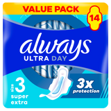 Always Ultra Day, podpaski ze skrzydełkami, Super Extra, 14 sztuk - miniaturka zdjęcia produktu