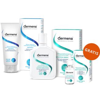 Zestaw Dermena Hair Care, odżywka wzmacniająca do włosów, 200 ml + szampon do włosów przetłuszczających się, 200 ml + serum stymulujące odrastanie włosów, 50 ml gratis - zdjęcie produktu