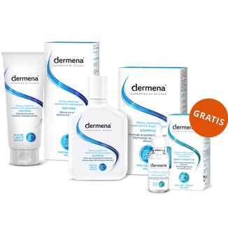 Zestaw Dermena Hair Care, szampon zapobiegający wypadaniu włosów, 200 ml + odżywka wzmacniająca do włosów, 200 ml + serum stymulujące odrastanie włosów, 50 ml gratis - zdjęcie produktu