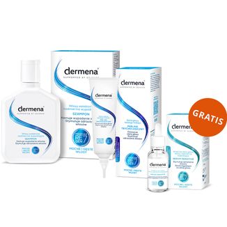 Zestaw Dermena Hair Care, szampon zapobiegający wypadaniu włosów, 200 ml + peeling trychologiczny, 125 ml + serum stymulujące odrastanie włosów, 50 ml gratis - zdjęcie produktu