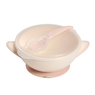 BabyOno, miseczka z przyssawką i łyżeczką, kremowo-różowa, od 6 miesiąca, 300 ml - zdjęcie produktu