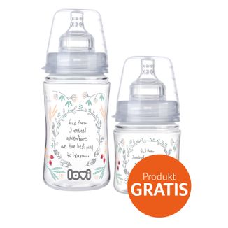 Lovi Trends, butelka ze smoczkiem dynamicznym, Beige, od 3 miesiąca, 240 ml + butelka od urodzenia, 120 ml gratis - zdjęcie produktu