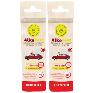 AlkoTest, jednorazowy atestowany test na obecność alkoholu w wydychanym powietrzu, 2 sztuki - zdjęcie produktu