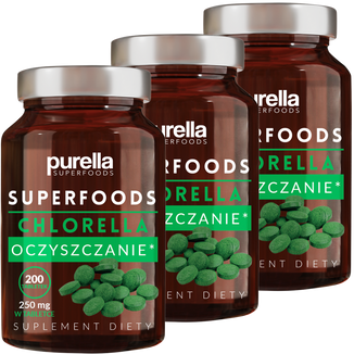 Zestaw Purella Superfoods Chlorella Oczyszczanie, 3 x 200 tabletek - zdjęcie produktu