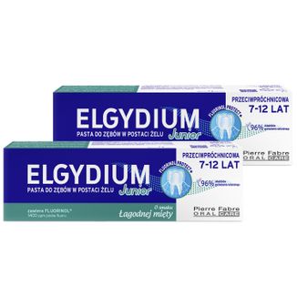 Zestaw Elgydium Junior, pasta do zębów w postaci żelu dla dzieci 7-12 lat, łagodna mięta, 2 x 50 ml - zdjęcie produktu