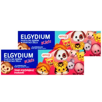 Zestaw Elgydium Kids Emoji, pasta do zębów w postaci żelu dla dzieci, Orzeźwiająca Truskawka, 3-6 lat, 2 x 50 ml - zdjęcie produktu