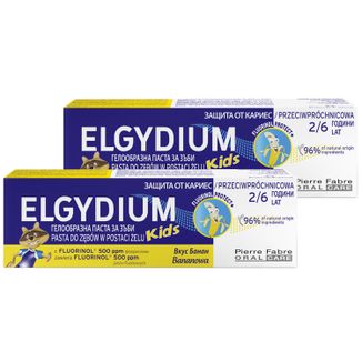 Zestaw Elgydium Kids, przeciwpróchnicowa pasta do zębów dla dzieci 2-6 lat, bananowa, 2 x 50 ml - zdjęcie produktu