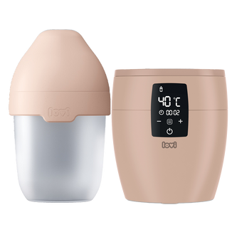 Zestaw Lovi Mammafeel, butelka niemowlęca, ze smoczkiem mini, 21/595, od urodzenia, 150 ml + podgrzewacz do butelek, beżowy, 77/051, 1 sztuka - zdjęcie produktu