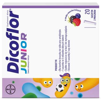 Dicoflor Junior, dla dzieci od 3 lat i dorosłych, smak owoców leśnych, 20 saszetek - zdjęcie produktu