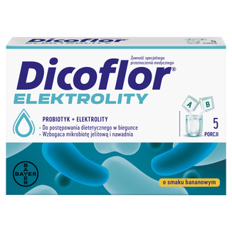 Dicoflor Elektrolity, dla dzieci i dorosłych, smak bananowy, 10 saszetek USZKODZONE OPAKOWANIE Dicoflor Elektrolity, dla dzieci i dorosłych, smak bananowy, 10 saszetek USZKODZONE OPAKOWANIE - zdjęcie produktu