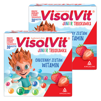 Zestaw Visolvit Junior Strawberry, dla dzieci powyżej 3 lat, 2 x 30 saszetek - zdjęcie produktu