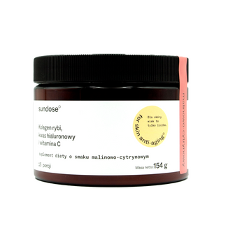 Sundose For Skin Anti-Aging, kolagen rybi, kwas hialuronowy i witamina C, smak malinowo-cytrynowy, 154 g - zdjęcie produktu
