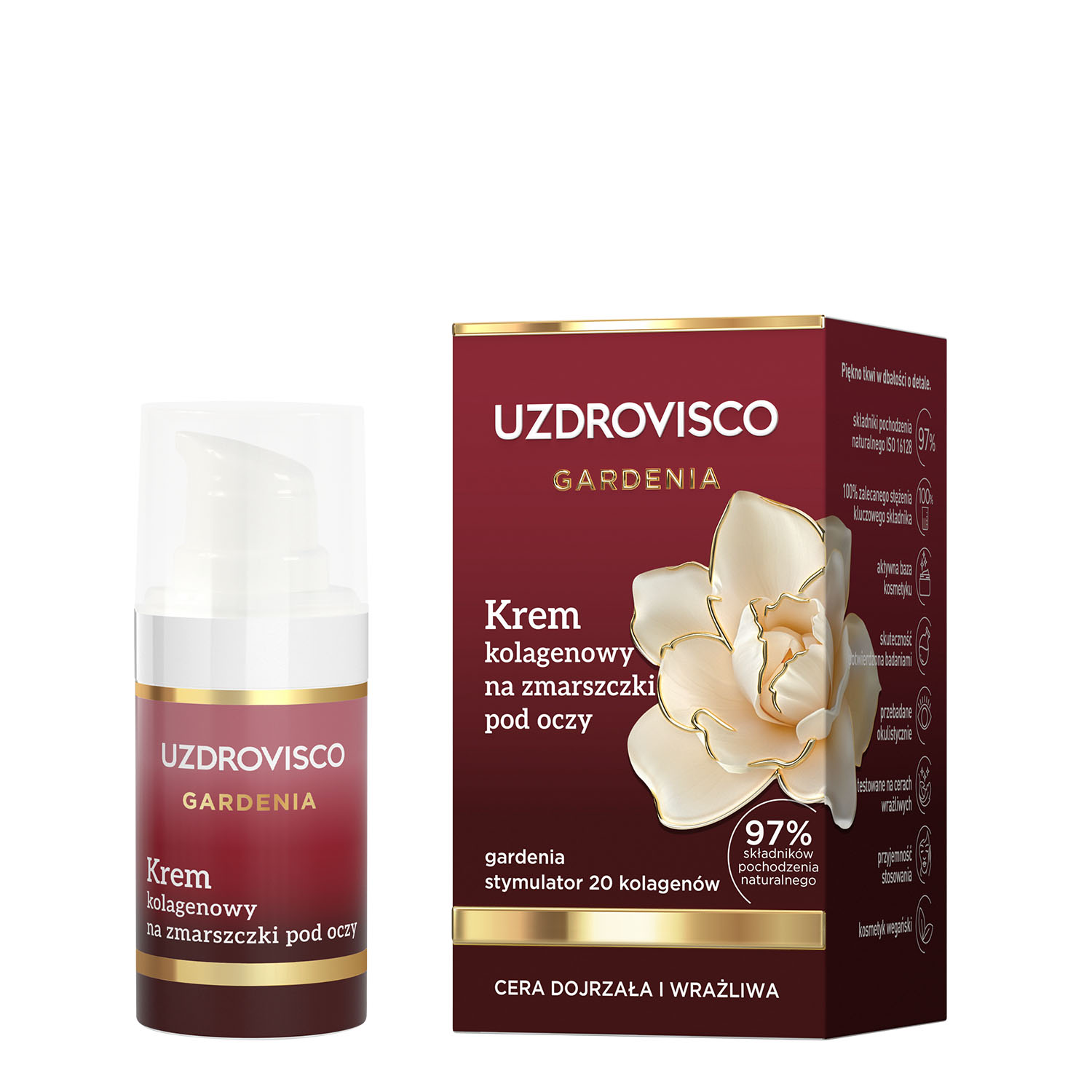 Uzdrovisco Uzdrovisco Gardenia, kolagenowy krem na zmarszczki pod oczy, 15 ml