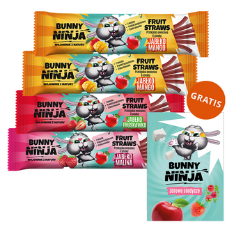 Zestaw Bunny Ninja Fruit Straws, przekąska owocowa, 4 x 16 g + kolorowanka gratis - zdjęcie produktu