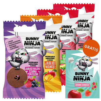 Zestaw Bunny Ninja Fruit Rolls, przekąska owocowa, 4 x 15 g + kolorowanka gratis - zdjęcie produktu