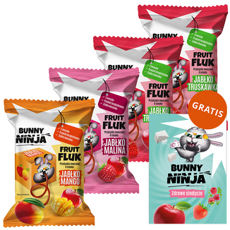 Zestaw Bunny Ninja Fruit Fluk, przekąska owocowa, 4 x 15 g + kolorowanka gratis - zdjęcie produktu