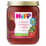HiPP Owoce Bio, jabłka z truskawkami i malinami, od 5 miesiąca, 160 g - miniaturka zdjęcia produktu