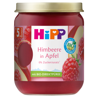 HiPP Owoce Bio, jabłka z malinami, po 5 miesiącu, 160 g - zdjęcie produktu