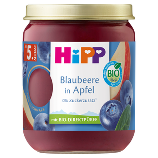 HiPP BIO od pokoleń, jabłka z jagodami, od 5 miesiąca, 160 g - zdjęcie produktu
