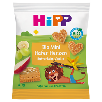 HiPP Serduszka owsiane Bio, ciasteczka maślane, wanilia, od 3 lat, 40 g - zdjęcie produktu