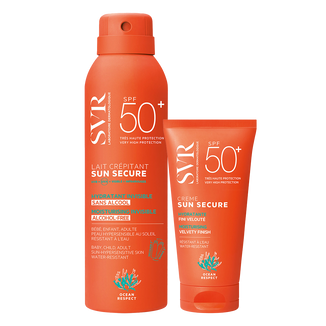 Zestaw SVR Sun Secure Lait Crepitant, musująca pianka ochronna, SPF 50+, 200 ml + krem ochronny do twarzy, SPF 50+, 50 ml - zdjęcie produktu