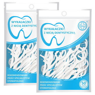 Zestaw Testeo, wykałaczki z nicią dentystyczną, białe, 2 x 50 sztuk - zdjęcie produktu