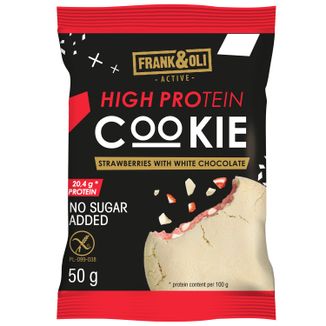 Frank&Oli High Protein, miękkie ciasteczko proteinowe, truskawki i biała czekolada, 50 g - zdjęcie produktu