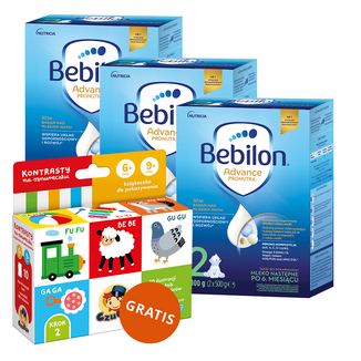 Zestaw Bebilon Advance Pronutra 2, mleko następne, powyżej 6 miesiąca, 3 x 1000 g + CzuCzu Kontrasty na sznureczku, książeczka dla dzieci, 6-9 miesięcy gratis - zdjęcie produktu