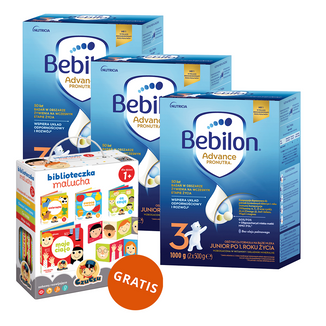 Zestaw Bebilon Advance Pronutra 3 Junior, odżywcza formuła na bazie mleka, po 1 roku, 3 x 1000 g + CzuCzu Biblioteczka malucha, 4 książeczki dla dzieci, od 12 miesięcy gratis - zdjęcie produktu