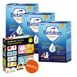 Zestaw Bebilon Advance Pronutra 4 Junior, odżywcza formuła na bazie mleka, po 2 roku, 3 x 1000 g + CzuCzu Akademia Przeciwieństwa, 2 książeczki + puzzle, od 2 roku życia gratis - zdjęcie produktu